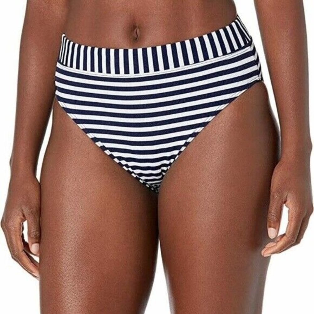 Splendid NWT S Navy & White Stripe Never Enough Hi Leg Bikini Bottoms